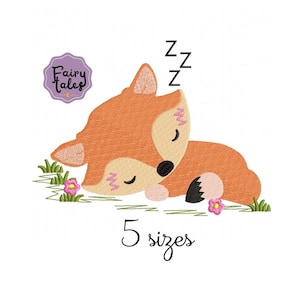 Cute Fox Sleep embroidery designs, animals embroidery design machine, baby embroidery pattern file instant download, Newborn embroidery