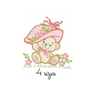 Bear Hat Applique embroidery design, girl embroidery design machine, Bear embroidery pattern, file instant download, baby embroidery design