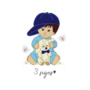 Cute boy and dog embroidery designs boy embroidery design machine embroidery pattern file instant download Dog embroidery baby design