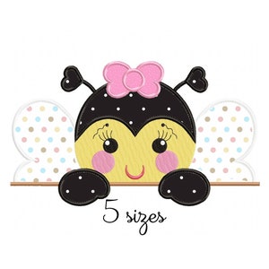 Bee Girl Applique embroidery design - Baby Machine Embroidery File - Digital Embroidery file - PES JEF DST - 4x4 5x7 hoop- Instant Download