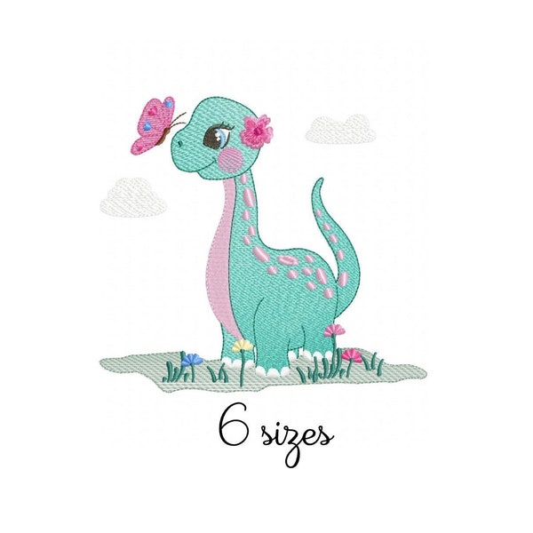 Dino Girl embroidery design, baby embroidery design machine,animals embroidery pattern, file instant download, girly embroidery