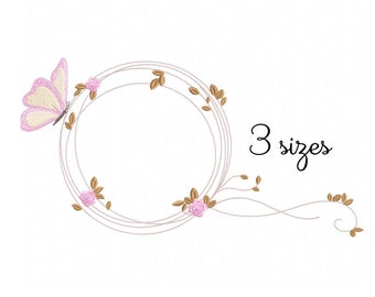 Butterfly Frame Embroidery Design - Floral Machine Embroidery File - PES JEF HUS - 4x4 5x7 6x10 hoop - Instant Download - Nursery Embroidery