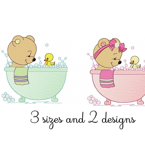 Bears Bath embroidery designs, baby embroidery design machine, Newborn embroidery pattern, file instant download, animals embroidery