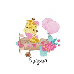 Giraffe Plane embroidery designs, Girls embroidery design machine, Animals embroidery pattern, file instant download