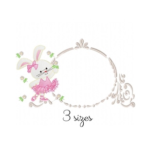 Bunny Ballerina Frame embroidery design, girl embroidery design machine, baby embroidery pattern file instant download, newborn embroidery