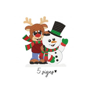 Snowman and Reindeer embroidery design, Christmas embroidery design machine, Holiday embroidery pattern, file instant download