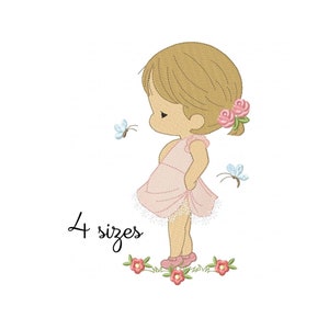 Girl Pink Dress Embroidery Design - Baby Machine Embroidery File - PES JEF HUS - 4x4 5x7 6x10 hoop - Instant Download - Nursery Embroidery