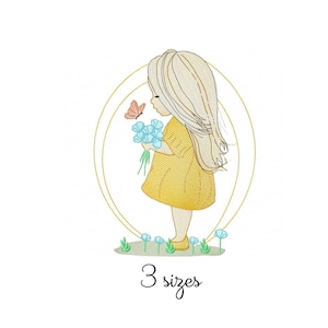 Girl Yellow Dress embroidery design, Girly embroidery design machine, Kids embroidery pattern, file instant download, Baby embroidery design