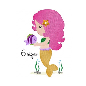 Cute Mermaid embroidery design, girls embroidery design machine, Magical embroidery pattern, file instant download, baby embroidery design