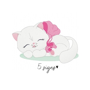 Cute White Cat embroidery design, animals embroidery design machine, baby embroidery pattern, file instant download, newborn embroidery