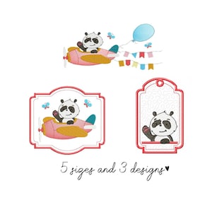 Panda Plane embroidery designs, animals embroidery design machine, baby embroidery pattern, file instant download, baby fill stitch