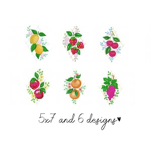 Cute Fruits Embroidery Design - Kitchen Machine Embroidery File - PES JEF HUS - 5x7 hoop- Instant Download - Towel Embroidery