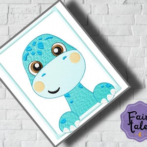 Dino Blue embroidery design, baby embroidery design machine,animals embroidery pattern, file instant download, newborn embroidery image 1