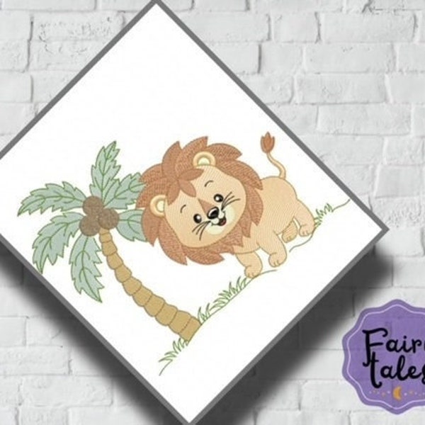 Lion Tree embroidery design, Animals embroidery design machine, zoo embroidery pattern, safari embroidery file, Baby embroidery design