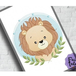 Lion Frame Embroidery Design - Baby Machine Embroidery File - PES JEF HUS - 4x4 5x7 6x10 hoop - Instant Download - Nursery Embroidery