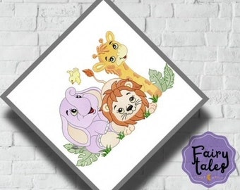 Safari SuperCute Embroidery Design - Baby Machine Embroidery File - PES JEF HUS - 4x4 5x7 6x10 hoop - Instant Download - Nursery Embroidery