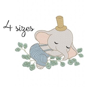Elephant Sleeping Embroidery Design - Baby Machine Embroidery File - PES JEF HUS - 4x4 5x7 6x10 hoop - Digital Download - Nursery Embroidery