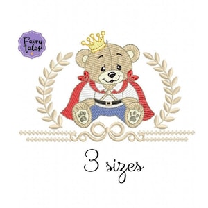 Bear King embroidery design, boy embroidery design machine, baby embroidery pattern, file instant download, newborn embroidery design