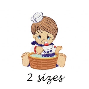 Baby Sailor Embroidery Design - Baby Machine Embroidery File - PES JEF HUS - 4x4 5x7 6x10 hoop - Instant Download - Nursery Embroidery