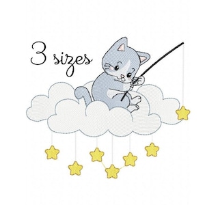 Cat Stars Embroidery Design - Baby Machine Embroidery File - PES JEF HUS - 4x4 5x7 6x10 hoop - Digital Download - Nursery Embroidery