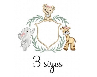 Cute Safari frame Girl Embroidery Design - Baby Machine Embroidery File - PES JEF HUS - 4x4 5x7 6x10 - Instant Download - Nursery Embroidery