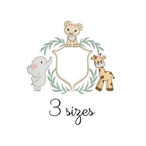 Süße Safari Rahmen Mädchen Stickerei Design - Baby-Maschinenstickdatei - PES JEF HUS - 4 x 4 5 x 7 6 x 10 - Instant Download - Kindergarten Stickerei