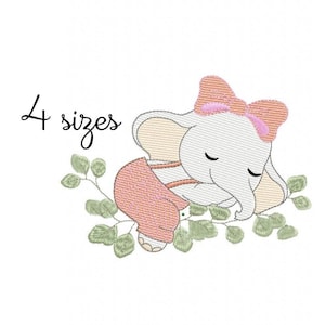 Elephant Sleeping embroidery design, baby embroidery design machine,animals embroidery pattern, file instant download,Newborn embroidery