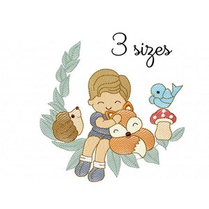 Boy and Animals Embroidery Design - Baby Machine Embroidery File - PES JEF HUS - 4x4 5x7 6x10 hoop - Digital Download - Nursery Embroidery