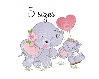 Mommy Elephant Embroidery Design - Baby Machine Embroidery File - PES JEF HUS - 4x4 5x7 6x10 hoop - Instant Download - Nursery Embroidery