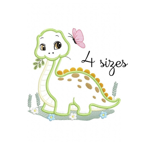 Dino Applique embroidery design, baby embroidery design machine, animals embroidery pattern, file instant download,  newborn embroidery