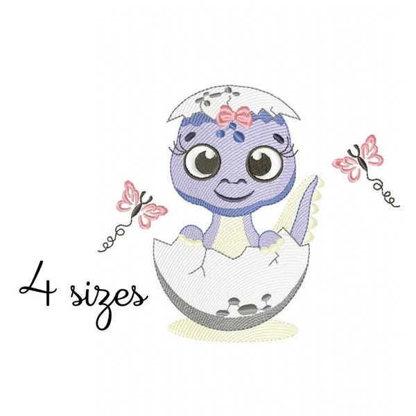 Dino Girl Egg embroidery design, baby embroidery design machine,animals embroidery pattern, file instant download, girly embroidery design