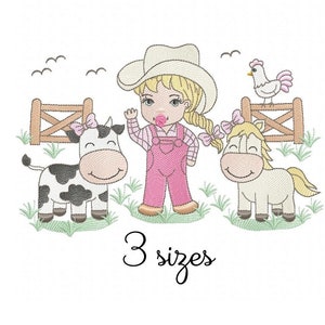 Farmer Girl embroidery design, baby embroidery design machine, girly embroidery pattern, file instant download, Doll embroidery design