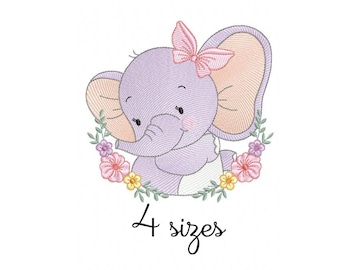 Elephant Girl embroidery design, baby embroidery design machine, newborn embroidery pattern, file instant download, animals embroidery