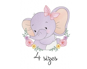 Elephant Girl Embroidery Design - Baby Machine Embroidery File - PES JEF HUS - 4x4 5x7 6x10 hoop - Instant Download - Nursery Embroidery