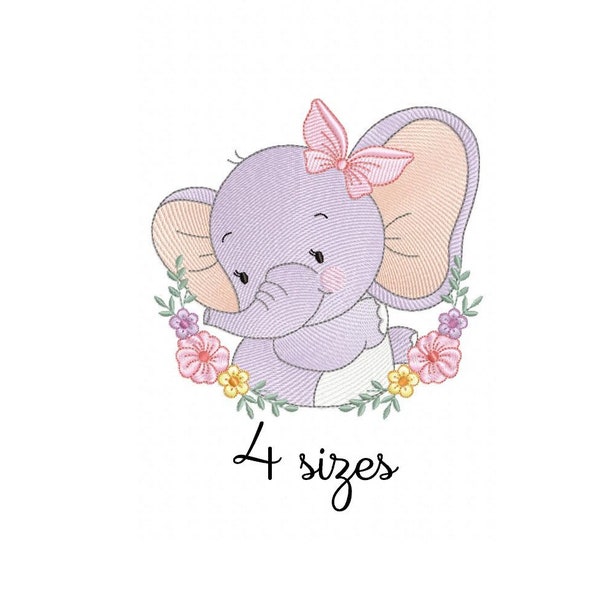 Elephant Girl embroidery design, baby embroidery design machine, newborn embroidery pattern, file instant download, animals embroidery