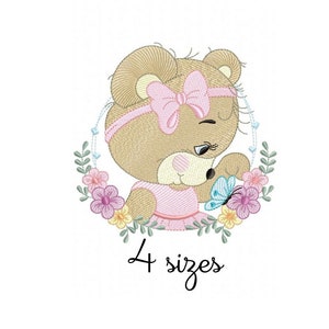 Cute Bear Butterfly embroidery design, baby embroidery design machine ,animals embroidery pattern, file instant download, Newborn embroidery