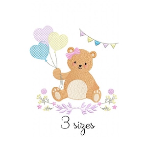 Delicate Bear Girl Embroidery Design - Baby Machine Embroidery File - PES JEF HUS - 4x4 5x7 6x10 - Instant Download - Nursery Embroidery