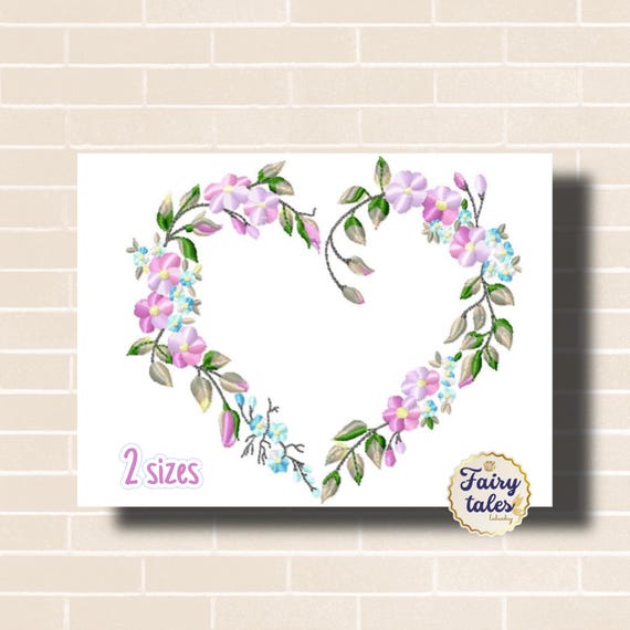 Cute Heart Embroidery Design - Flower Machine Embroidery File - PES JEF HUS - 4x4 5x7 hoop - Instant Download - Decor Embroidery Pattern