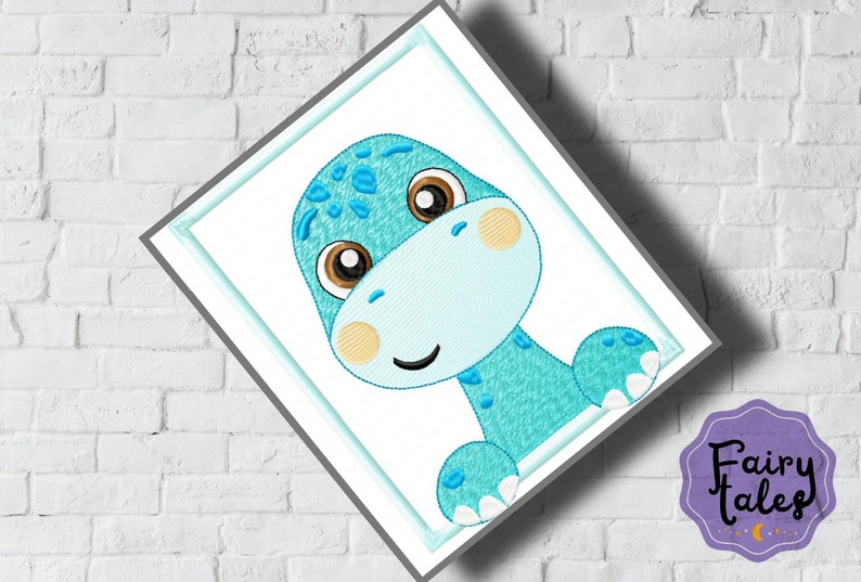 Dino Blue embroidery design, baby embroidery design machine,animals embroidery pattern, file instant download, newborn embroidery image 1