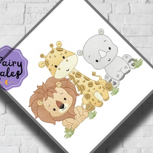 Safari Trio Embroidery Design - Baby Machine Embroidery File - PES JEF HUS - 4x4 5x7 6x10 hoop - Instant Download - Nursery Embroidery File