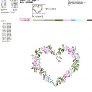 Cute Heart Embroidery Design - Flower Machine Embroidery File - PES JEF HUS - 4x4 5x7 hoop - Instant Download - Decor Embroidery Pattern image 4
