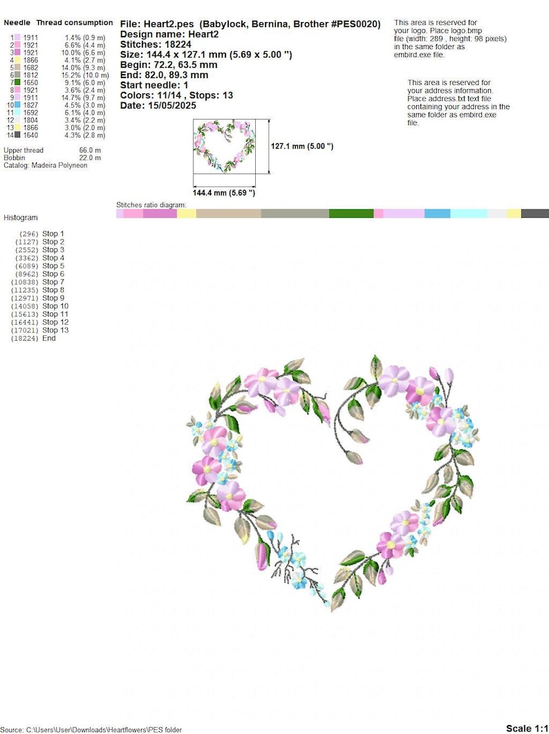 Cute Heart Embroidery Design - Flower Machine Embroidery File - PES JEF HUS - 4x4 5x7 hoop - Instant Download - Decor Embroidery Pattern image 4