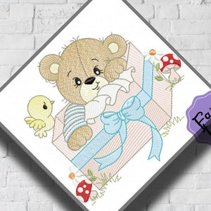 Bear Boy Gift Box embroidery design, boy embroidery design machine, baby embroidery pattern, file instant download, animals embroidery