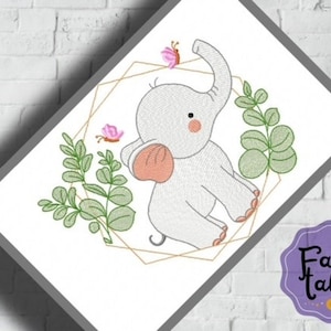 Sweet Elephant Frame embroidery design, Animals embroidery design machine, zoo embroidery pattern, safari embroidery file, Baby embroidery