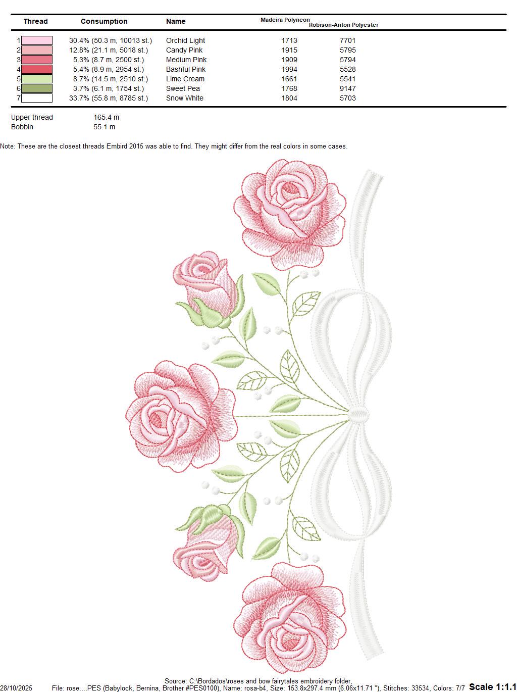 Embroidy Design Roses Roses and Bow Embroidery Design - Flower Machine Embroidery File - PES ...