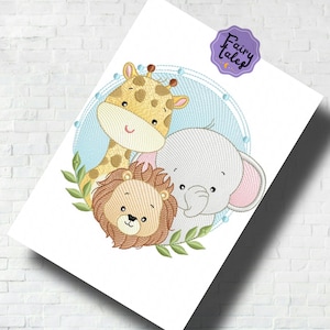 Safari Friends Junge Stickdatei - Tiere Maschinenstickdatei - PES HUS VIP - 4x4 5x7 6x10 Hoop - Sofort Download - BabyStickerei
