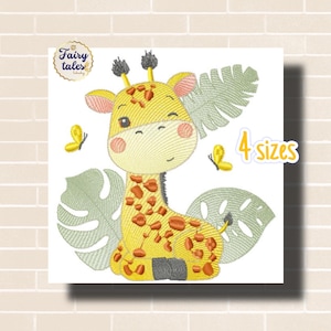 Giraffe Plants Embroidery design, Animals embroidery design machine, zoo embroidery pattern, safari embroidery file, Baby embroidery design