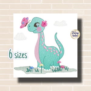 Dino Girl Embroidery Design - Baby Machine Embroidery File - PES JEF HUS - 4x4 5x7 6x10 hoop - Instant Download - Nursery Embroidery Design