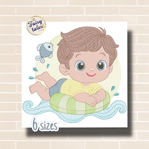 Pojke sommarbroderidesign - Baby pojke maskinbroderifil - PES JEF HUS - 4x4 5x7 6x10 hoop - Direkt nedladdning - Barnkammarbroderi