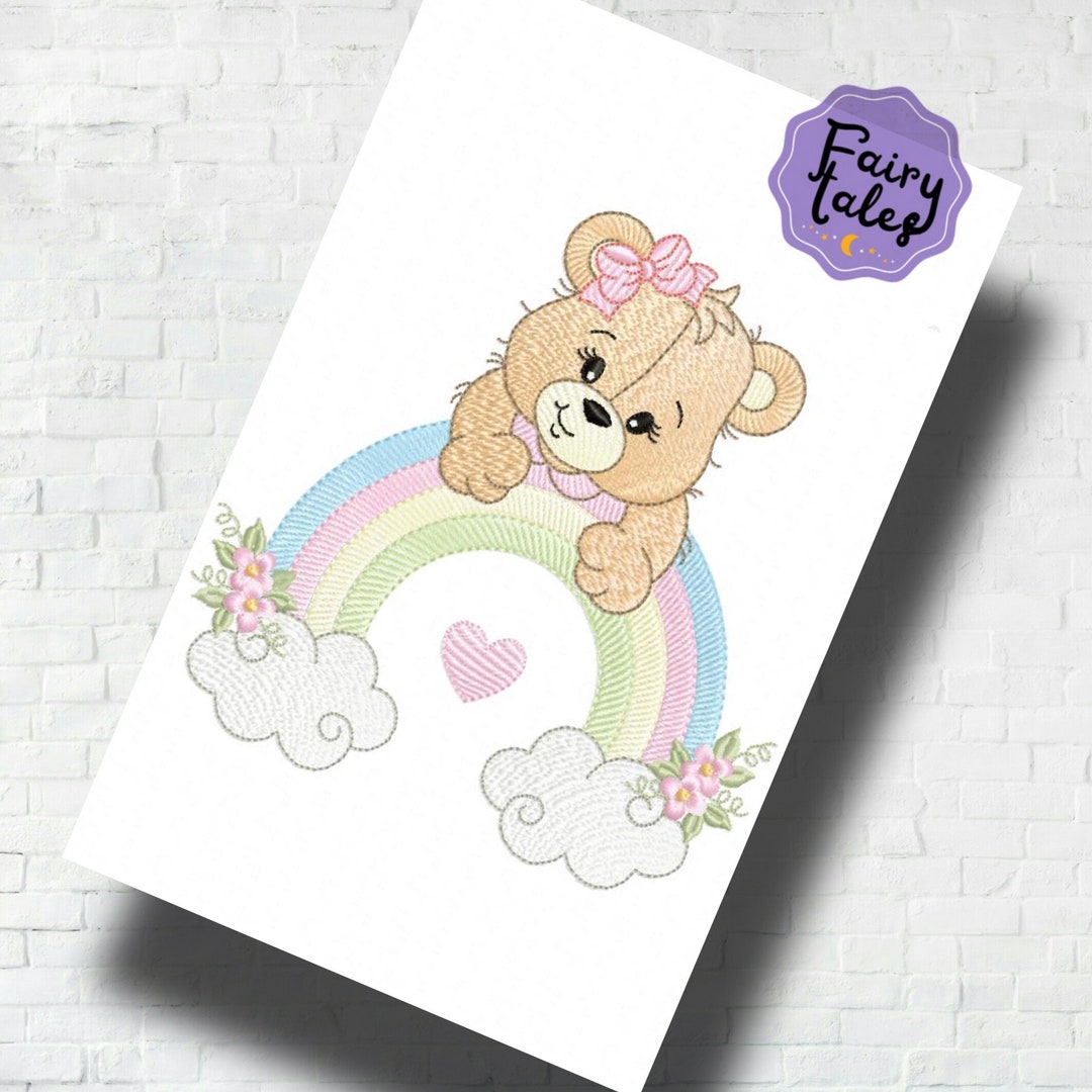Bear Girl Rainbow 3 Embroidery Design - Baby Machine Embroidery File ...